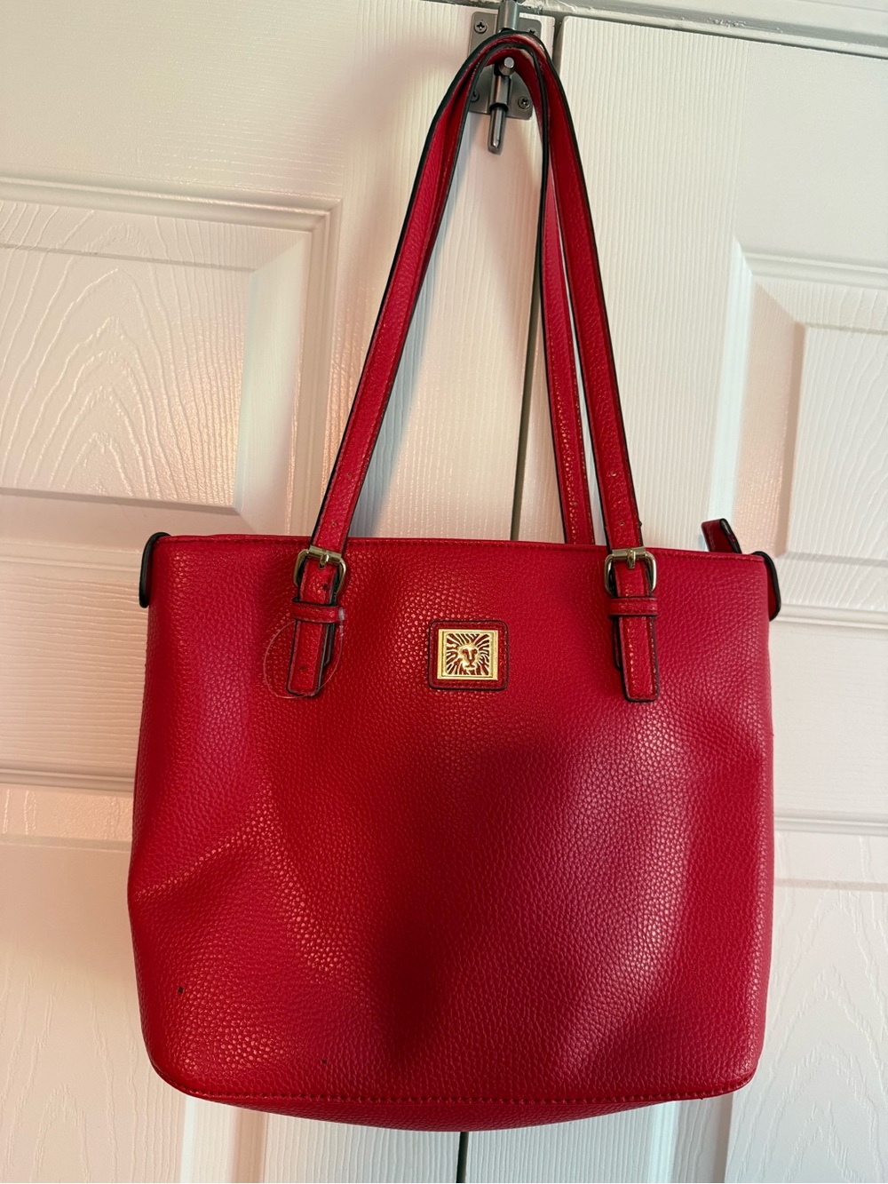 Anne Klein Red Tote with Gold Logo Plaque